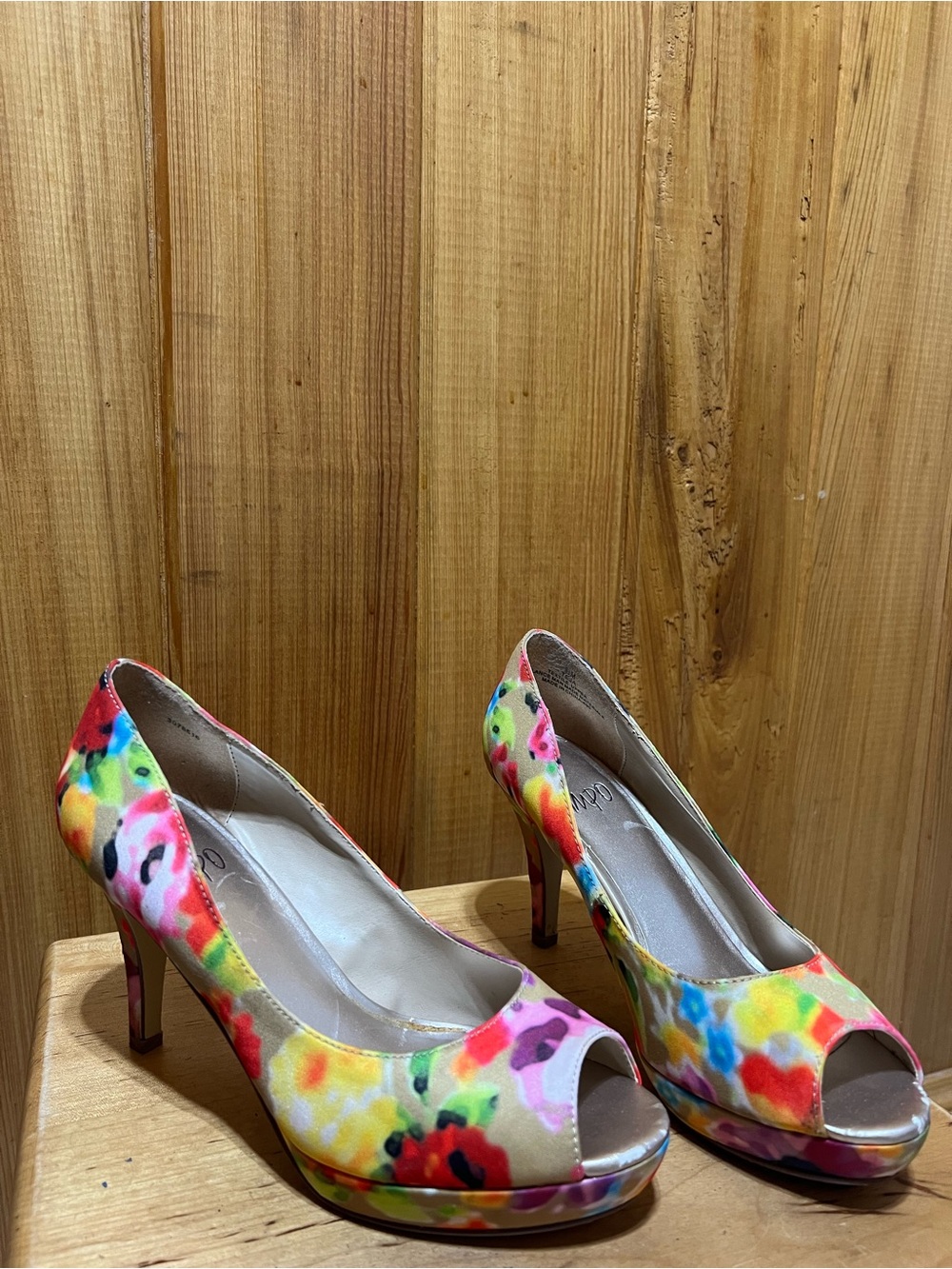 Impo Multicolor Floral Peep-Toe Heels